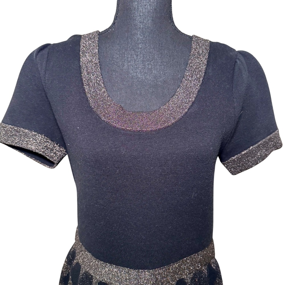 Kate Spade Black Wool Silk Metallic Harlequin Diamond‎ Sweater Dress Small - Picture 3 of 6
